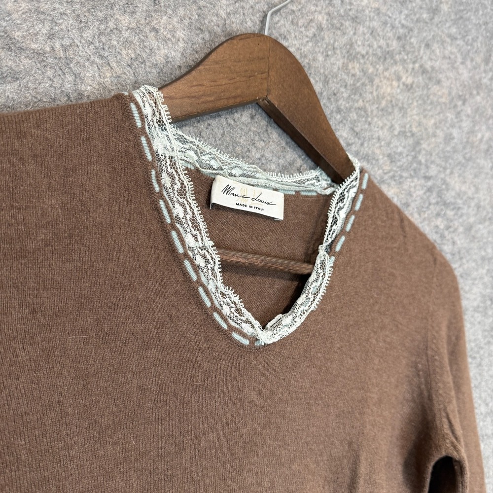 Marie Louis Italy Wool Sweater Womens 40 (US Small) Scalloped Lace Trim Knit - Picture 2 of 9